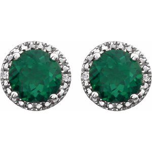 Sterling Silver Lab-Grown Emerald & .01 CTW Natural Diamond Earrings - BN & CO JEWELRY