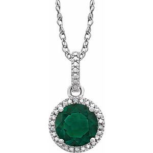 Sterling Silver Lab-Grown Emerald & .01 CTW Natural Diamond 18" Necklace - BN & CO JEWELRY