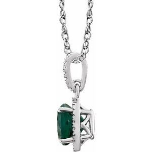 Sterling Silver Lab-Grown Emerald & .01 CTW Natural Diamond 18" Necklace - BN & CO JEWELRY