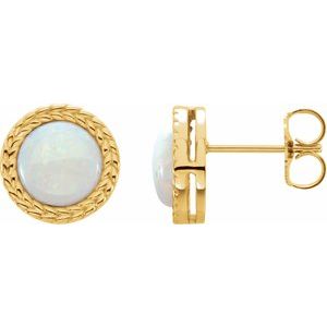 14K Yellow Natural White Opal Bezel-Set Leaf Earrings - BN & CO JEWELRY