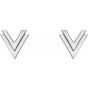 14K White 8 mm Double V Earrings - BN & CO JEWELRY