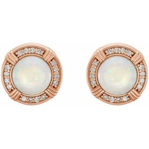 14K Rose Natural White Opal & 1/8 CTW Natural Diamond Earrings - BN & CO JEWELRY