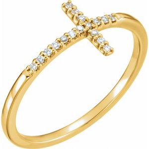 14K Yellow .08 CTW Natural Diamond Sideways Cross Ring - BN & CO JEWELRY