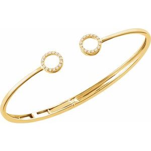 14K Yellow 1/6 CTW Natural Diamond Circle Hinged Cuff 7" Bracelet - BN & CO JEWELRY