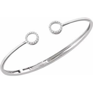 14K White 1/6 CTW Natural Diamond Circle Hinged Cuff 7" Bracelet - BN & CO JEWELRY
