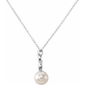 14K White Freshwater White Cultured Pearl & .08 CTW Natural Diamond 18" Necklace - BN & CO JEWELRY