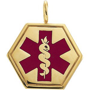 14K Yellow & Red Enamel 22x22 mm Engravable Medical Identification Pendant - BN & CO JEWELRY