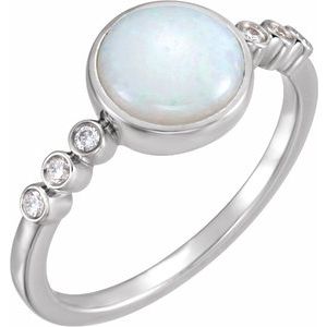 14K White Natural Opal & 1/10 CTW Natural Diamond Ring - BN & CO JEWELRY