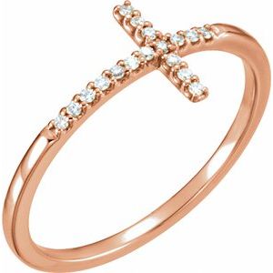 14K Rose .08 CTW Natural Diamond Sideways Cross Ring - BN & CO JEWELRY