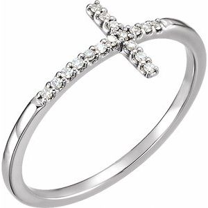 Sterling Silver .08 CTW Natural Diamond Sideways Cross Ring - BN & CO JEWELRY