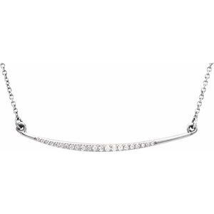 14K White 1/8 CTW Natural Diamond Curved Bar 16" Necklace - BN & CO JEWELRY