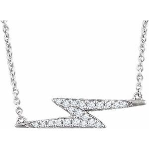 14K White 1/8 CTW Natural Diamond Lightning Bolt 16-18" Necklace - BN & CO JEWELRY