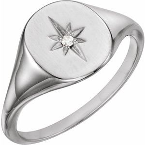Sterling Silver 11x10 Oval .02 CTW Natural Diamond Starburst Signet Ring - BN & CO JEWELRY