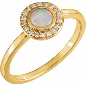 14K Yellow Natural White Opal & .07 CTW Natural Diamond Halo-Style Ring - BN & CO JEWELRY