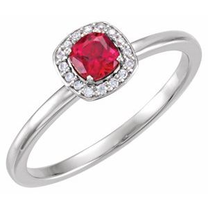14K White Lab-Grown Ruby & .04 CTW Diamond Halo-Style Ring - BN & CO JEWELRY