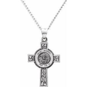 Sterling Silver 28.5x20.8 mm St. Michael Cross Necklace with 24" Chain - BN & CO JEWELRY