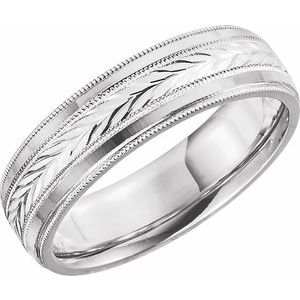 14K White 6 mm Wheat Pattern Band with Milgrain Size 11 - BN & CO JEWELRY
