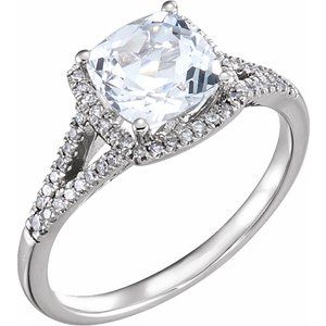14K White Lab-Grown White Sapphire & 1/5 CTW Natural Diamond Ring - BN & CO JEWELRY