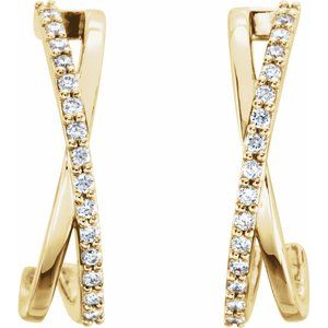 14K Yellow 1/6 CTW Natural Diamond Criss-Cross J-Hoop Earrings - BN & CO JEWELRY