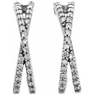 14K White 1/5 CTW Natural Diamond Criss-Cross J-Hoop Earrings - BN & CO JEWELRY