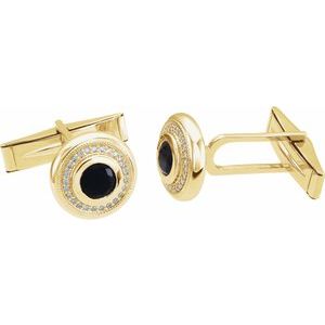 14K Yellow Natural Black Onyx & .06 CTW Natural Diamond Cuff Links - BN & CO JEWELRY