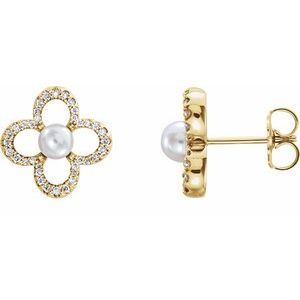 14K Yellow Cultured White Freshwater Pearl & 1/4 CTW Natural Diamond Earrings - BN & CO JEWELRY