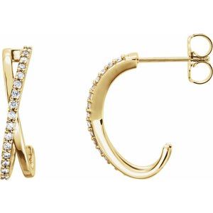 14K Yellow 1/6 CTW Natural Diamond Criss-Cross J-Hoop Earrings - BN & CO JEWELRY