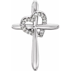 Sterling Silver .04 CTW Natural Diamond Cross with Heart Pendant - BN & CO JEWELRY