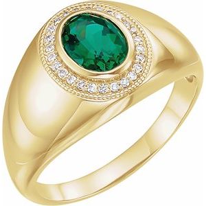 14K Yellow Lab-Grown Emerald & 1/8 CTW Natural Diamond Halo-Style Ring - BN & CO JEWELRY