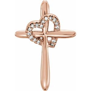 14K Rose .04 CTW Natural Diamond Cross with Heart Pendant - BN & CO JEWELRY