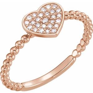 14K Rose 1/8 CTW Diamond Heart Bead Ring - BN & CO JEWELRY