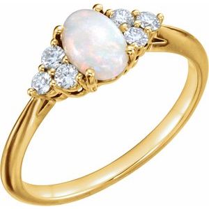 14K Yellow Natural Opal & 1/5 CTW Natural Diamond Ring - BN & CO JEWELRY