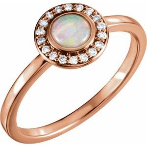 14K Rose Natural White Opal & .07 CTW Natural Diamond Halo-Style Ring - BN & CO JEWELRY