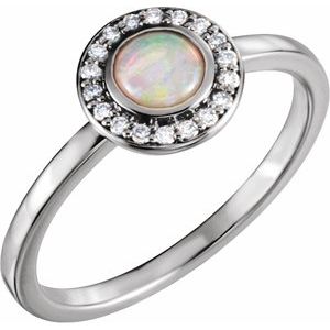 14K White Natural White Opal & .07 CTW Natural Diamond Halo-Style Ring - BN & CO JEWELRY