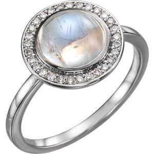 14K White Natural Rainbow Moonstone & 1/8 CTW Natural Diamond Halo-Style Ring - BN & CO JEWELRY