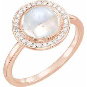 14K Rose Natural Rainbow Moonstone & 1/8 CTW Natural Diamond Halo-Style Ring - BN & CO JEWELRY