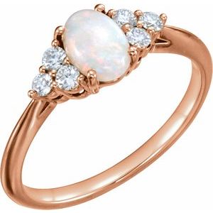 14K Rose Natural Opal & 1/5 CTW Natural Diamond Ring - BN & CO JEWELRY
