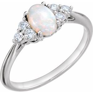 14K White Natural Opal & 1/5 CTW Natural Diamond Ring - BN & CO JEWELRY