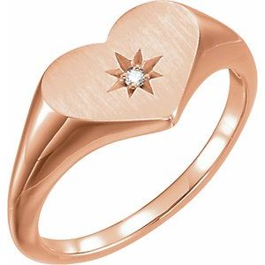 14K Rose .01 CT Diamond 11.9 mm Heart Starburst Ring - BN & CO JEWELRY