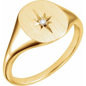 14K Yellow 11x10 Oval .02 CTW Natural Diamond Starburst Signet Ring - BN & CO JEWELRY