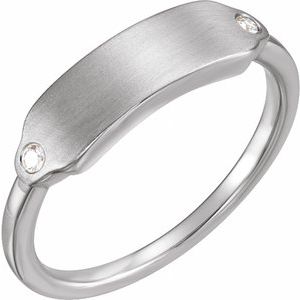 14K White .03 CTW Diamond 18x5 mm Rectangle Signet Ring - BN & CO JEWELRY
