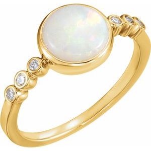 14K Yellow Natural Opal & 1/10 CTW Natural Diamond Ring - BN & CO JEWELRY