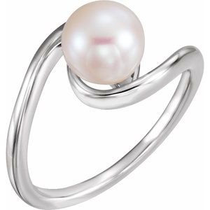 14K White 7.5-8.0 mm Cultured White Freshwater Pearl Ring - BN & CO JEWELRY