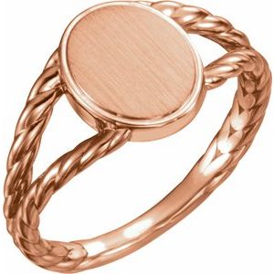 14K Rose 11x9 mm Oval Rope Signet Ring - BN & CO JEWELRY