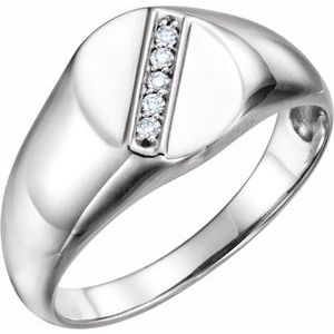 14K White .07 CTW Natural Diamond 11x10 mm Oval Signet Ring - BN & CO JEWELRY