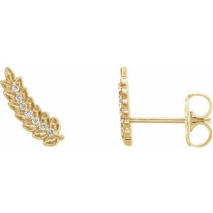 14K Yellow .03 CTW Natural Diamond Leaf Ear Climbers - BN & CO JEWELRY