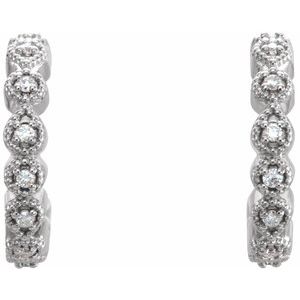 14K White 11.2 mm 1/10 CTW Natural Diamond Huggie Hoop Earrings - BN & CO JEWELRY