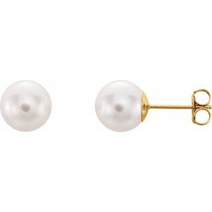 14K Yellow 8 mm Cultured White Akoya Pearl Earrings - BN & CO JEWELRY