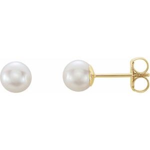 14K Yellow 5 mm Cultured White Akoya Pearl Earrings - BN & CO JEWELRY