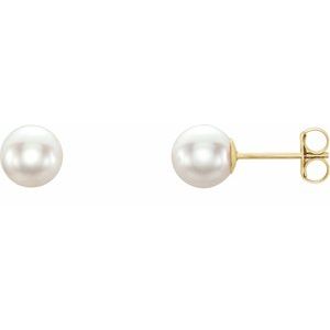 14K Yellow 6 mm Cultured White Akoya Pearl Earrings - BN & CO JEWELRY